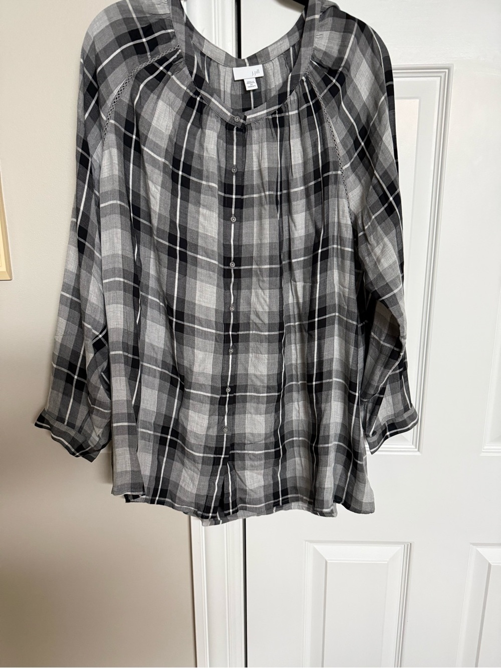 J .Jill Plaid Button-Front Women's Shirt - Black & Gray